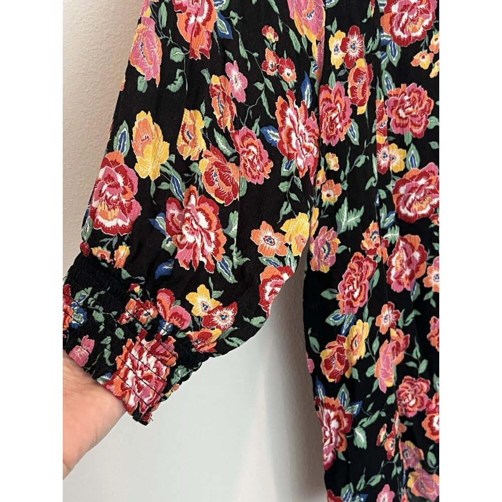 Indigo Rose Women Top Plus Size 2X Peasant Black Floral Blouse Black Red - Picture 7 of 9